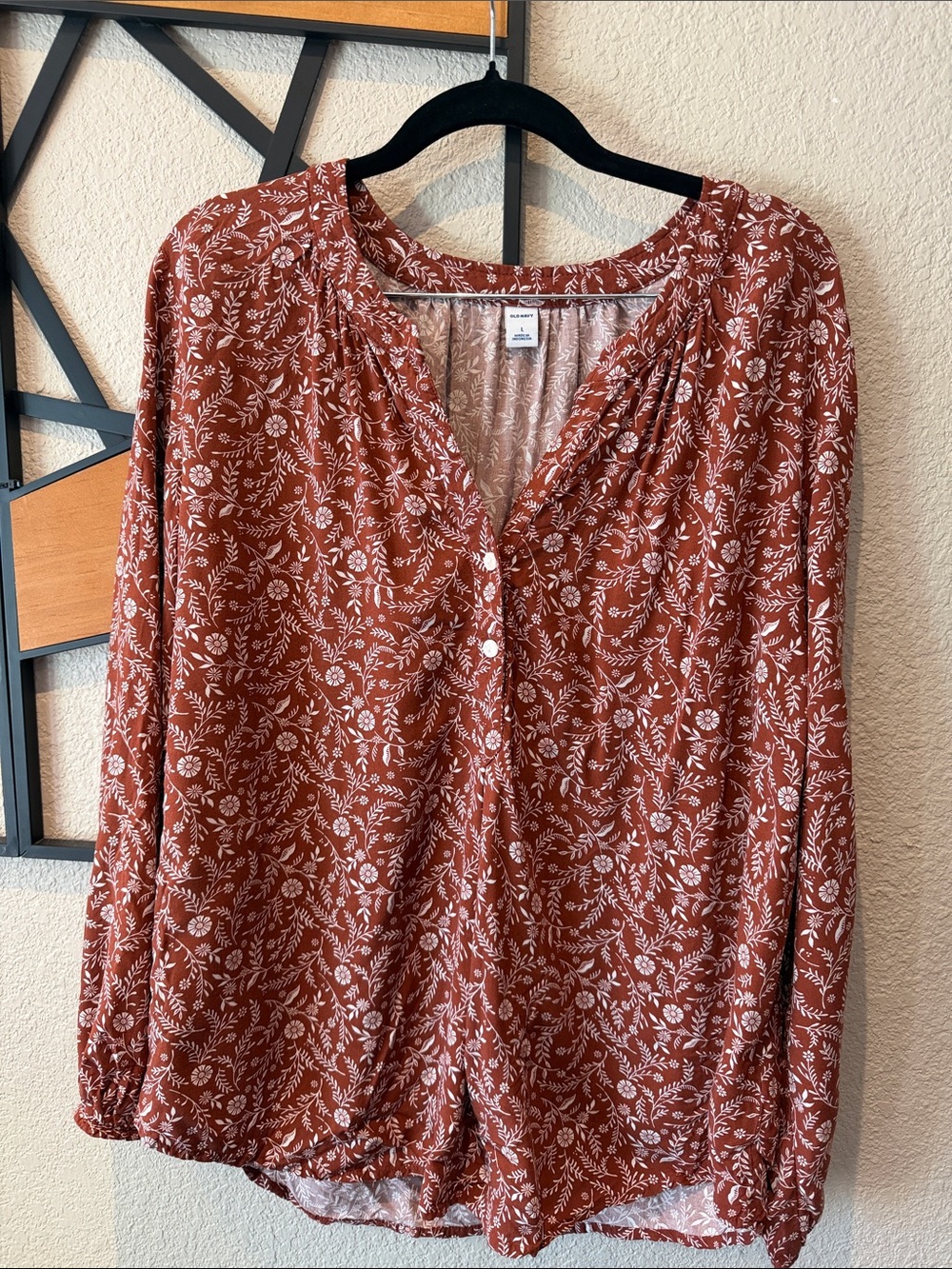 Old Navy Rust Floral Button-Front Blouse